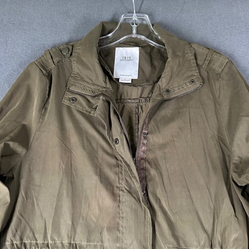 Iris Los Angeles Womens L Green Utility Militar Front Zip Button Jacket - Picture 6 of 13